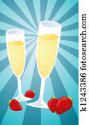 Champagne and strawberries illustration Champagne and strawberries illustration