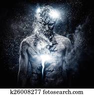 homem, com, conceitual, espiritual, arte corpo