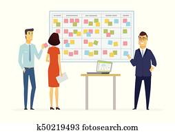 Office Kanban planning system - modern vector business cartoon characters illustration Office Kanban planning system - modern vector business cartoon characters illustration