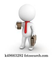 3D Character wearing a red necktie holding a cup of coffee and briefcase 3D Character wearing a red necktie holding a cup of coffee and briefcase