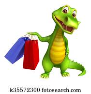 cute Aligator cartoon character with shopping bag cute Aligator cartoon character with shopping bag