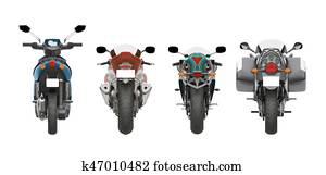group motorcycles back view 3d rendering group motorcycles back view 3d rendering