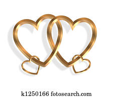 Linked Gold Hearts 3D graphic