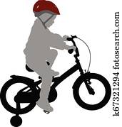 liten pojke, ridning cykel, hög, kvalitet, silhuett