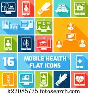 Mobile health icons set flat