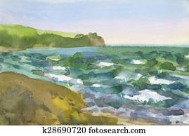Watercolor background seascape Watercolor background seascape