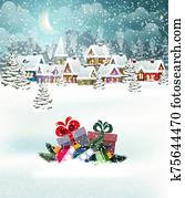 weihnachten, dorf, landschaft weihnachten, dorf, landschaft