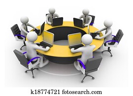 ３ｄ, ビジネス 人々, 一緒に働く, 机, 中に, オフィス。, ラウンド, table;, 会議