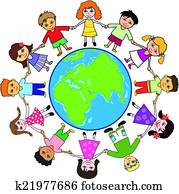 Children around planet