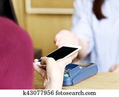 frau, lohnend, gebrauchend, beweglich, zahlung