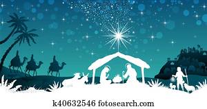 hvit, silhouette, nativity scene