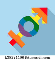 Transgender sign in rainbow colors icon flat style