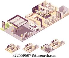 Vector isometric gas station interior Vector isometric gas station interior