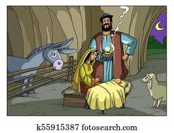 חג המולד, story., mary,, יוסף, ו, תינוק, jesus.