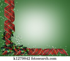 Christmas Ribbons Border Holly Christmas Ribbons Border Holly