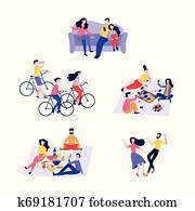 Friends spending time together in flat style. Friends spending time together in flat style.