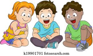 Clipart of Backview of Kids Sitting on the Ground k13568381 - Search ...