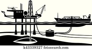 Tanker loading petrol from offshore oil rig Tanker loading petrol from offshore oil rig