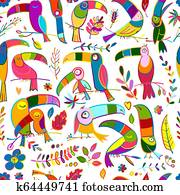 Toucans, paradise tropical bird. Seamless pattern for your design