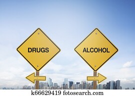 Traffic sign concept with texts drug and alcohol