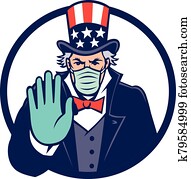 Uncle Sam Wearing Mask Stop Hand Signal Mascot Uncle Sam Wearing Mask Stop Hand Signal Mascot
