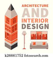 Architecture and interior design vector concept in flat style Architecture and interior design vector concept in flat style
