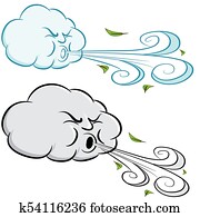 dia ventoso, nuvem, soprando, vento, e, folhas