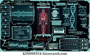 Hud, ui, elemente, medizinische, Science., schnittstellen Hud, ui, elemente, medizinische, Science., schnittstellen