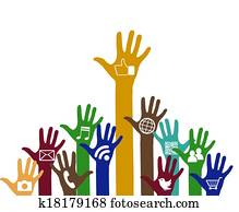 Social media icons in hands Social media icons in hands