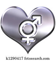 3d silver heart with combined gender signs