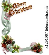 Christmas Border ribbons and holly Christmas Border ribbons and holly