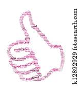 good info text collage Composed in the shape of hand with thumb up an isolated on white
