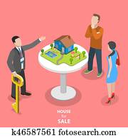 House for sale isometric flat vector concept.