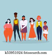 Illustration of a diverse group of women. Feminine