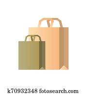 paper bags two eco-friendly packages packet handle icon flat white background