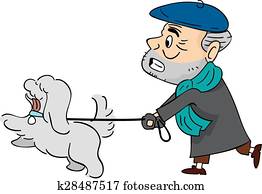 Senior Man Walk Dog