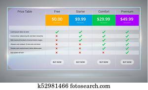 Banners with tariffs plan. Comparison of pricing table set for business, bullet list with commercial plan. Template for prices of business product Banners with tariffs plan. Comparison of pricing table set for business, bullet list with commercial plan. Template for prices of business product