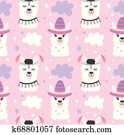 Cartoon Llama Alpaca Seamless Pattern Cartoon Llama Alpaca Seamless Pattern