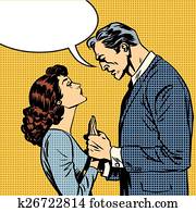 husband and wife lovers serious talk love conflict pop art comics retro style Halftone