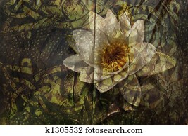 Old canvas with the image of a wate Old canvas with the image of a wate
