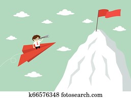 vuelo, a, el, cima, de, montaña, utilizar, telescope.