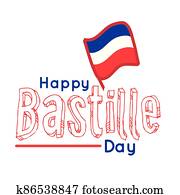 bastille day lettering with flag hand draw style bastille day lettering with flag hand draw style