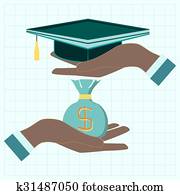 pojem, od, investitúra, do, výcvik, s, dollar, coins, špatný, a, graduate cap, do, hands