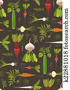Root Vegetables with Leafy Tops Dark Seamless Pattern Background Root Vegetables with Leafy Tops Dark Seamless Pattern Background