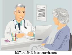 3º edad, hembra, paciente, teniendo, consulta, con, médico maduro, en, oficina