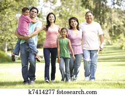 Extended Family Group Walking In Park