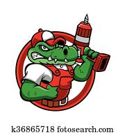 ציור היתולי, כועס, תנין, mascot.