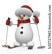 3d snowman on skis