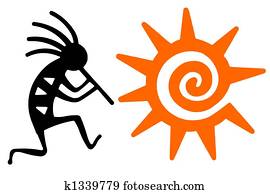 Black Kokopelli and orange sun Black Kokopelli and orange sun
