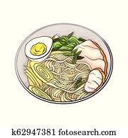 Coloring cartoon illustration of ramen. Noodles. Coloring cartoon illustration of ramen. Noodles.